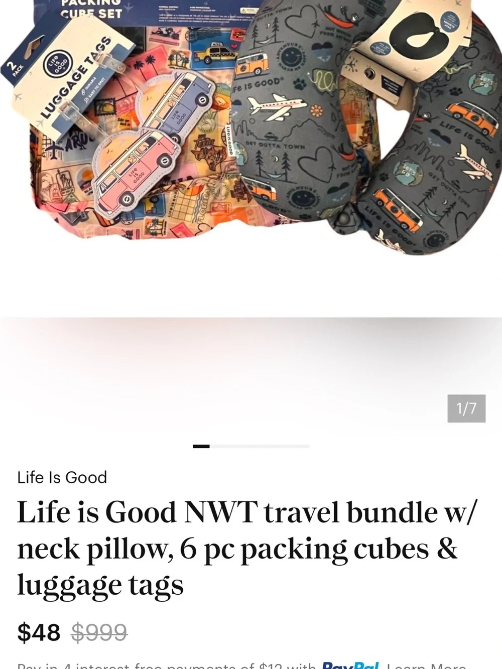 Life Is Good Blue 6-Piece Travel Packing Cube Set with Printed Accents